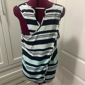 REITMAN'S Unique Back Foldover Striped Sleeveless Top - Blue White Navy Size L